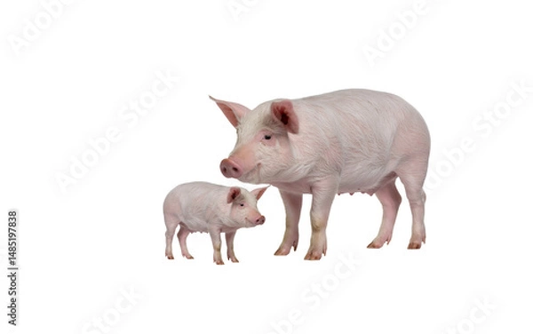 Fototapeta Isolated PNG image of pigs, on transparent background. Ideal for educational, agricultural, advertising and graphic design projects related to animal husbandry, breeding and the food sector.