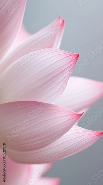 Obraz A close-up of delicate pink lotus petals, set against a soft gray background, symbolizing peace and serenity