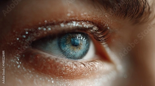 Fototapeta Biometric ID scanning with fingerprint detail eye scans and digital feedback ideal for identity verification and security innovation