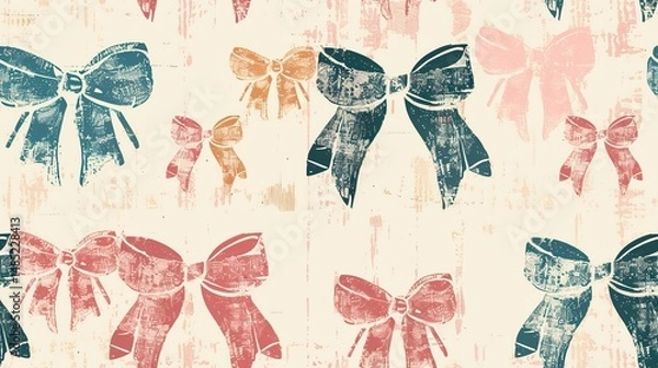 Fototapeta Grunge Retro Bows in a seamless Vintage pattern with Distressed texture