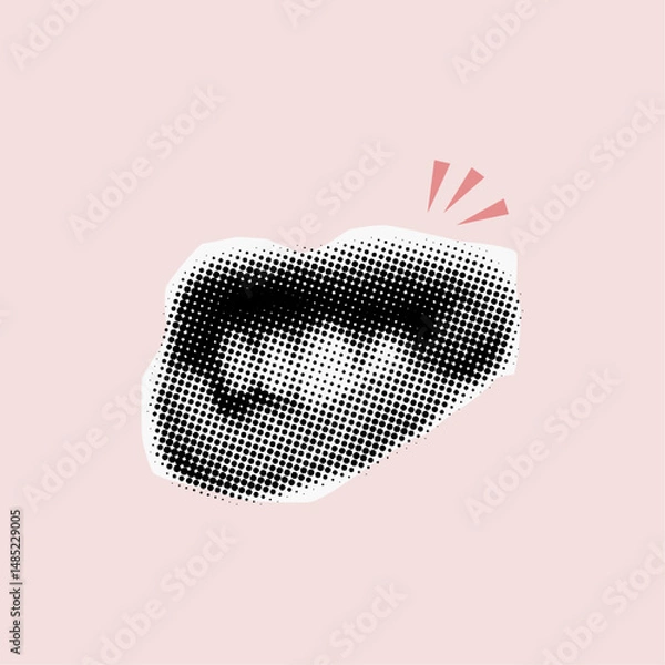 Fototapeta Angry mouth open with teeth isolated with halftone black white dots,cut out  element