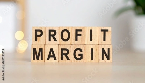 Fototapeta Profit margin closeup on minimalist table soft ambient light business concept photography