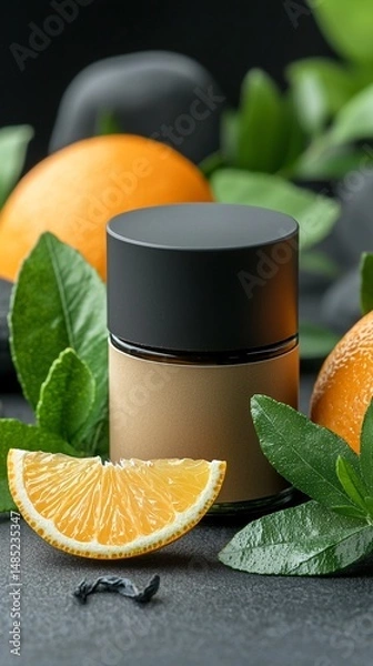 Obraz Homemade Citrus Deodorant in Small Tin with Fresh Oranges