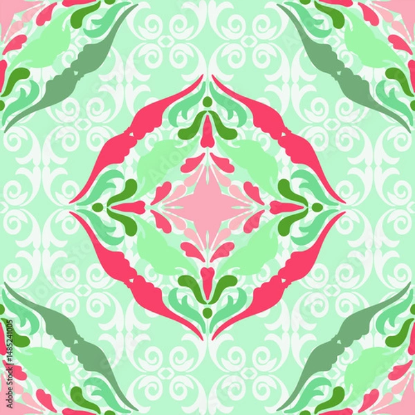Obraz Harmony blooms in shades of nature, traditional, pattern design for carpet, print, wrap, decorative, illustration, Fabric, Wallpaper, Ceramics 
