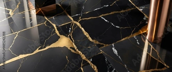 Obraz Striking Contrast: Black, White, and Gold Marble