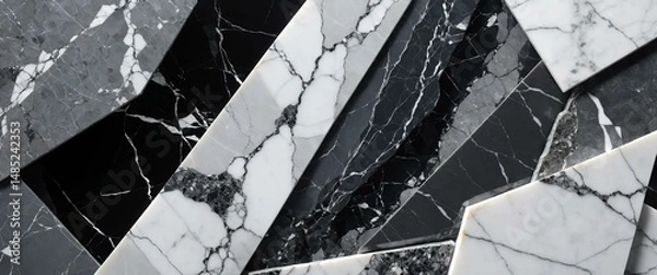 Obraz Geometric Black White Grey Marble Tiles