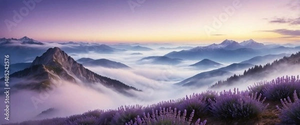 Obraz Serene Mountain Landscape with Lavender
