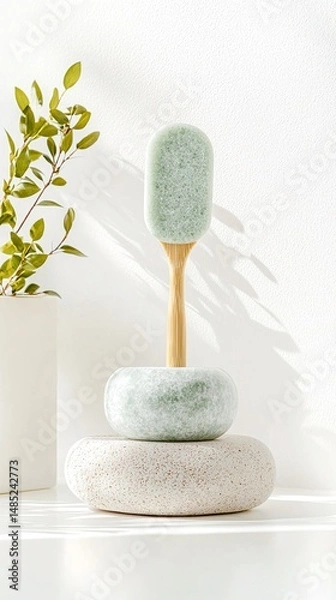 Obraz Jade Roller and Gua Sha Set on Natural Stone