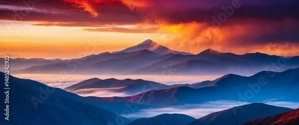 Obraz Stormy Sunset Sky Over Mountain Range