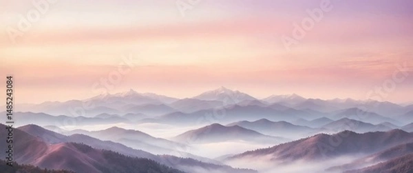 Obraz Soft Sunrise Light Over Misty Mountains