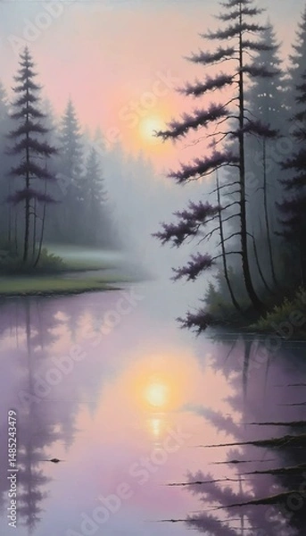 Obraz Peaceful Lakeside Scene at Dawn