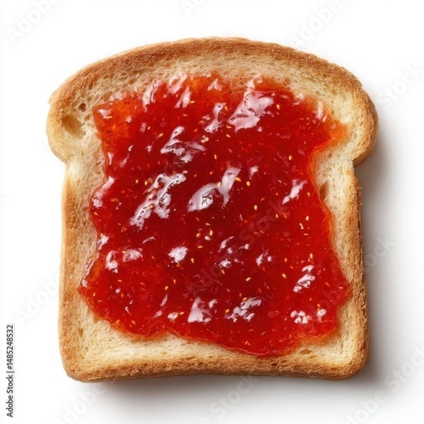 Fototapeta Toast with strawberry jam breakfast food photography close up top view on white background studio shot