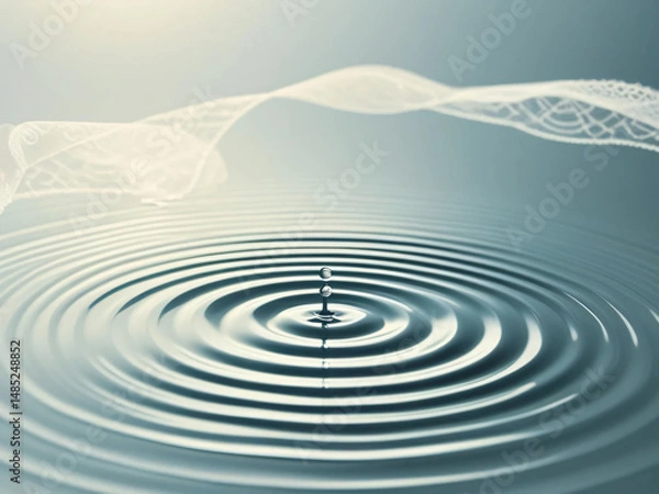 Fototapeta A droplet splashes lightly, creating radiant ripples.