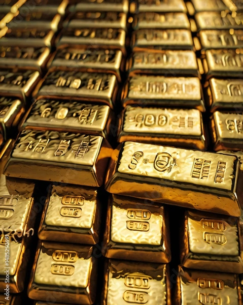 Fototapeta Golden bullion bars reflect prosperity and enduring monetary value.