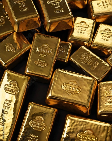 Fototapeta Golden bullion bars reflect prosperity and enduring monetary value.
