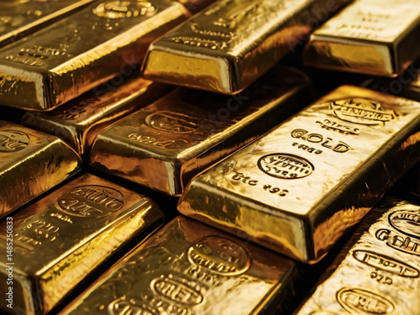 Fototapeta Golden bullion bars reflect prosperity and enduring monetary value.