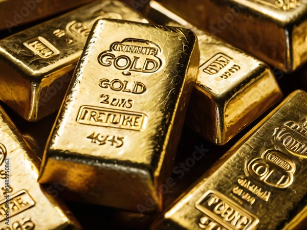 Fototapeta Golden bullion bars reflect prosperity and enduring monetary value.