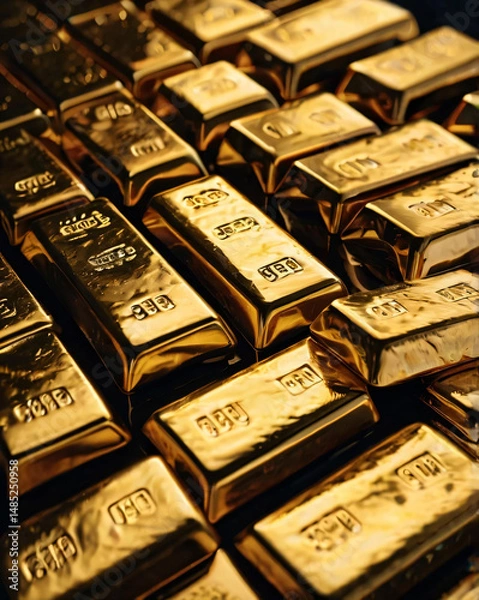 Fototapeta Golden bullion bars reflect prosperity and enduring monetary value.