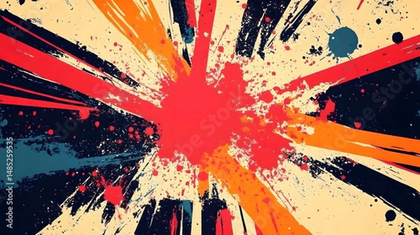 Fototapeta A punk pop rock style starburst with a color splash abstract background, seamless pattern tile, 