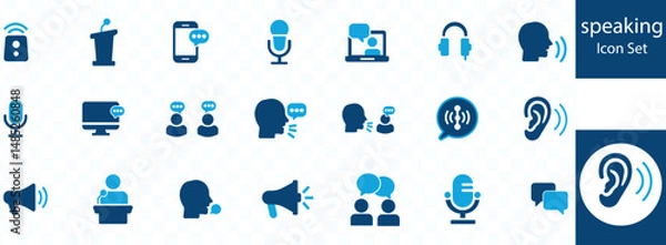 Fototapeta Speaking icon set. Containing discussion, speech bubble, talking, consultation and conversation icon vector