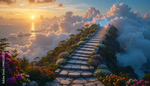 Fototapeta Stairway to heaven, religious concept image
