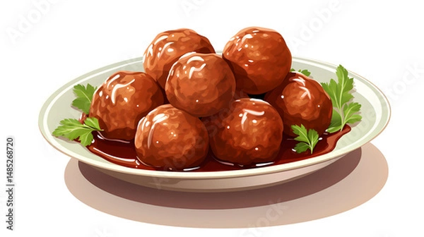 Fototapeta Whimsical Meatballs Cartoon - Vector Illustration for Recipe Books and Food Blogs