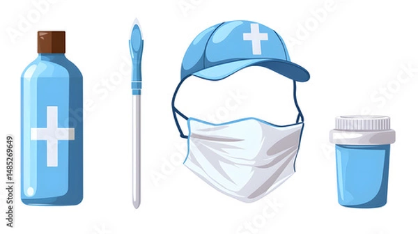 Fototapeta Medical Mask and Cap with Cross: Professional Doctors Clothes for Healthcare Settings