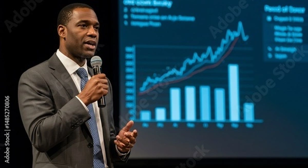 Fototapeta Confident speaker addressing chartfilled audience
