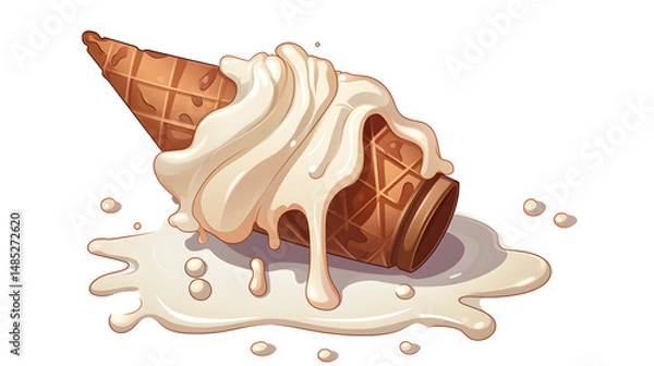 Fototapeta Melted Ice Cream Cone on the Ground - Unfortunate Dessert Accident Photo