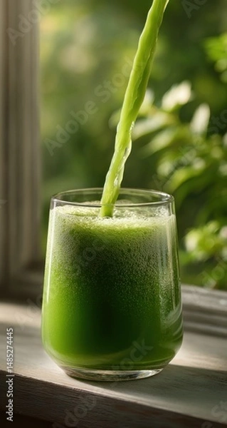 Obraz A glass of water with green juice poured into it