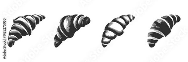 Fototapeta Croissant Pastry Silhouette Set. Bakery And Breakfast Theme Isolated Vector Illustration Collection