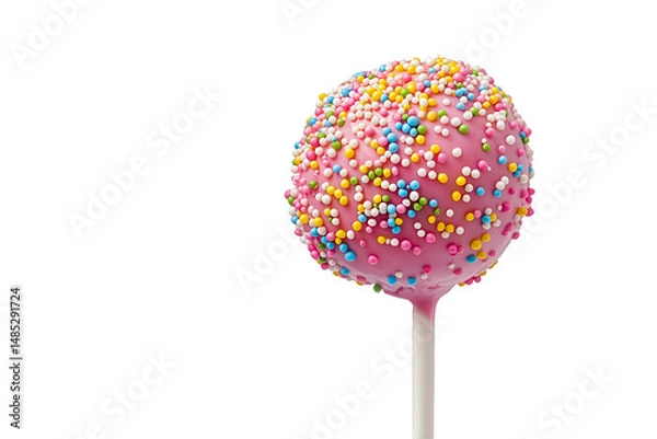 Fototapeta Pink cake pop with sprinkles on a White or Transparent background for dessert