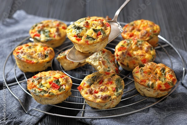 Obraz Frittata egg muffins with ground beef and veggies