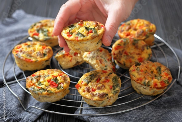 Obraz Frittata egg muffins with ground beef and veggies