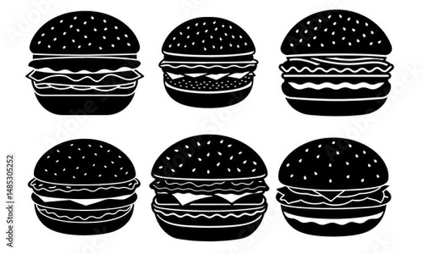 Fototapeta Burger Silhouette Delight: A meticulously crafted collection of burger silhouettes showcases the iconic sandwich, each variant offering a glimpse into the culinary world of fast-food classics.
