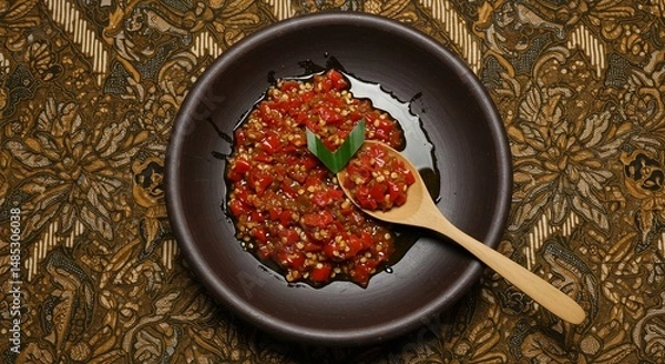 Fototapeta Indonesian chili sambal on batik fabric