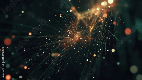 Obraz Abstract tech background with connected dots and light burst effect.