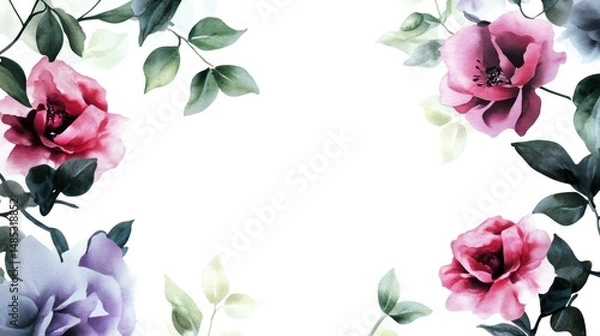 Obraz Watercolor floral frame with roses. Great for stationery and invites.