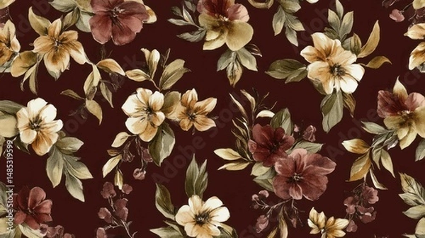 Obraz Elegant watercolor floral pattern with vintage aesthetic on dark backg
