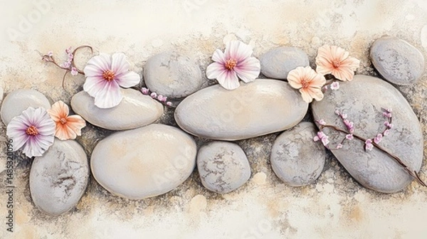 Obraz Calming stones with flowers in a serene, peaceful, and meditative arra