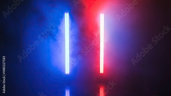 Fototapeta A vibrant, abstract digital artwork showcasing a split scene with electric blue on the left and fiery red on the right.