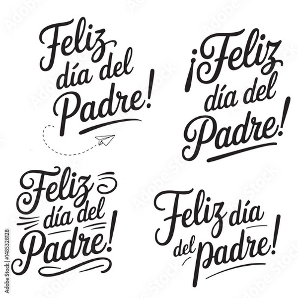 Obraz Feliz día del padre lettering collection set or bundle in spanish text phrases Happy father's Day calligraphic greeting card hand drawn vector art print, Tengo a un Super, Papa, Te quiero, Papa Print