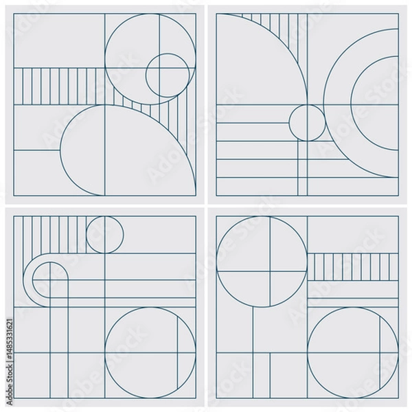 Obraz Geometric Pattern With Minimalist Mid Century Modern Blue Line Pattern Art Print For Glass And Wooden Art Work. Flat Hand Lines Drawing.