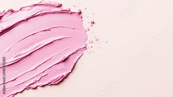 Fototapeta Close-up of smooth pink cosmetic cream or makeup foundation smeared on a soft beige background. Generative AI