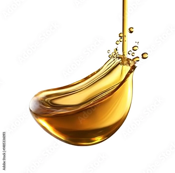 Fototapeta Gold color lubricant oil flowing with a smooth splash under gravity on an isolated background png