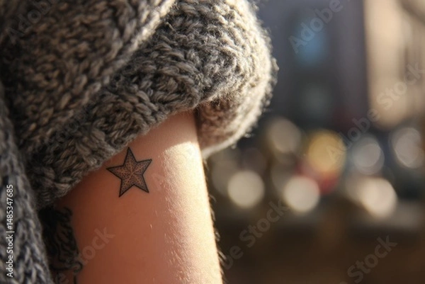 Fototapeta Close-up view of a small star tattoo on a person's arm.