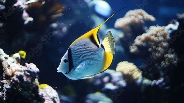 Fototapeta Underwater scene depicting a vibrant coral reef with colorful corals and marine life.