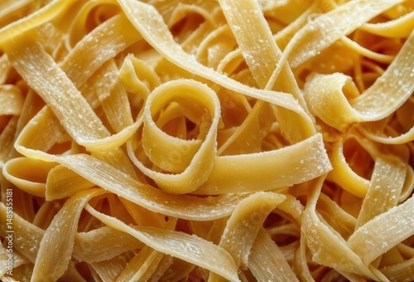 Fototapeta a close-up view of uncooked, flour-dusted fettuccine pasta creating a textured and inviting culinary background.