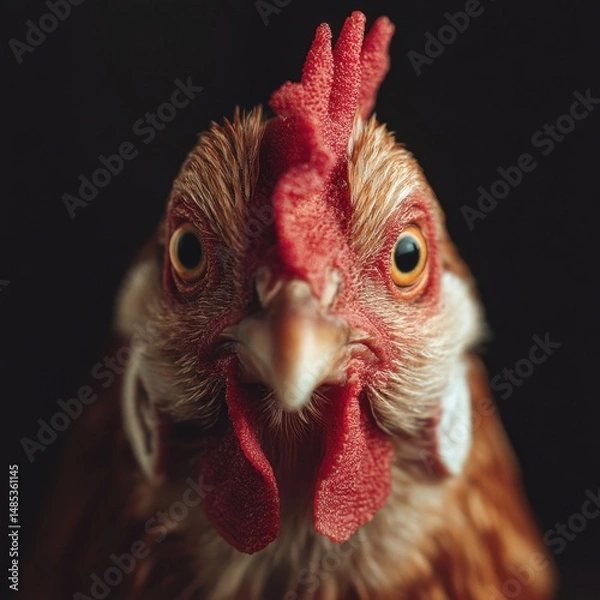 Fototapeta Close-up portrait of a curious domestic fowl.
