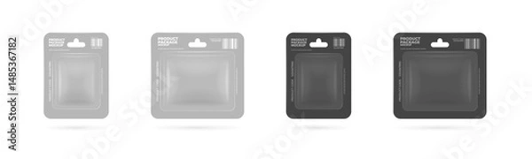 Obraz Package product pack with transparent plastic and cardboard blister design. Light and dark grey retail mockups for product display